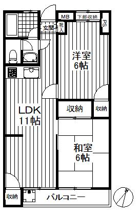 成城キャッスルI(2LDK/1階)の間取り写真