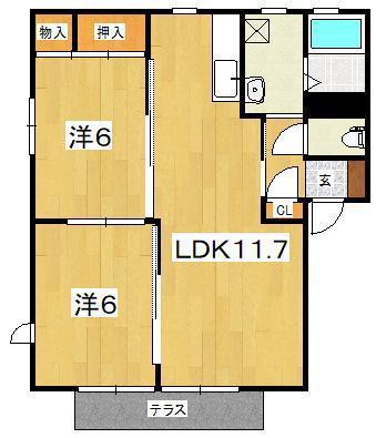 ルミエール蛍田A(2LDK/1階)の間取り写真