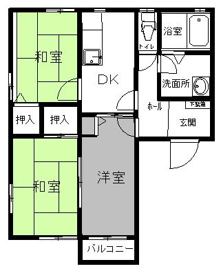 東山グリーンハイツA(3DK/2階)の間取り写真