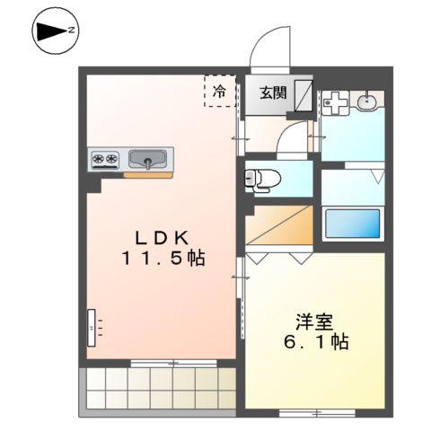 WISHING WELL(1LDK/1階)の間取り写真