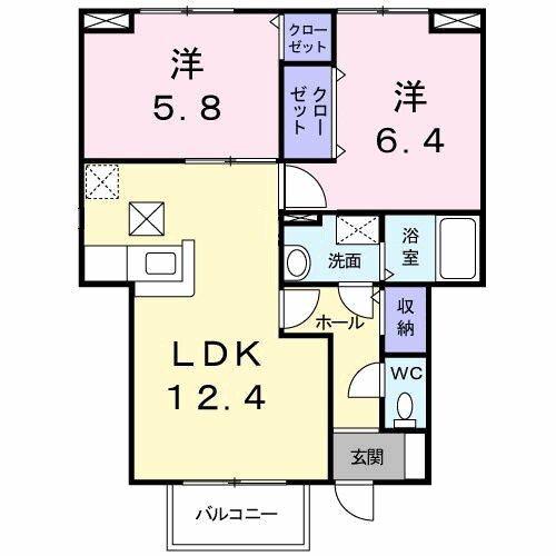 アルカザーレふじ(2LDK/1階)の間取り写真