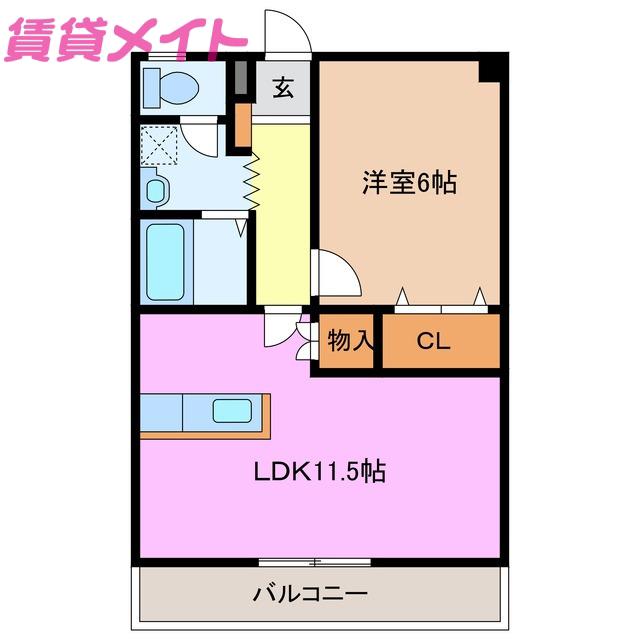 コーキア富洲原(1LDK/2階)の間取り写真