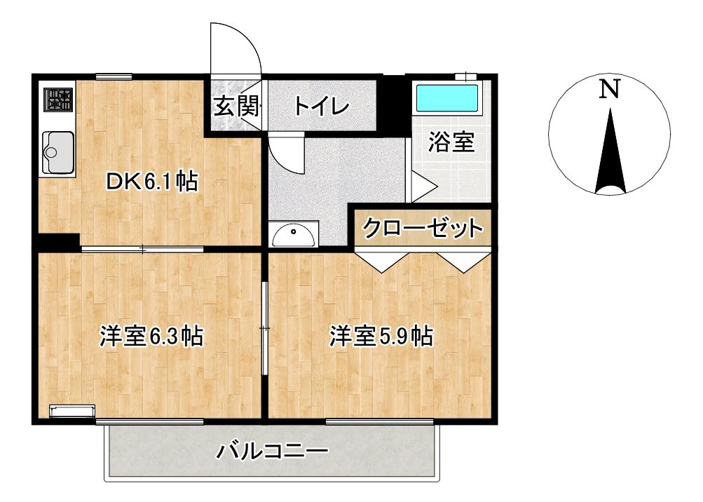 ショコラハウスII(2K/2階)の間取り写真