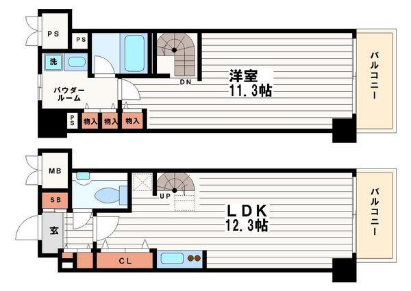 エンゼルシティフラッツ心斎橋北(1LDK/2階)の間取り写真