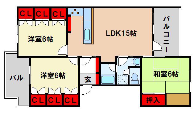 サンライフ小郡コートビレッジ K(3LDK/4階)の間取り写真