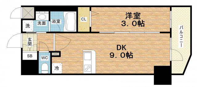 エステムコート堺筋本町(1DK/9階)の間取り写真