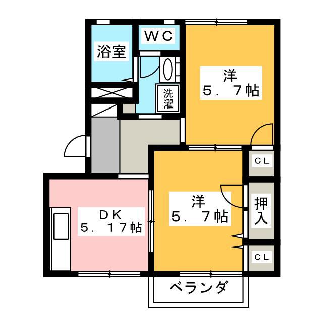 トレスディアスB(2DK/1階)の間取り写真