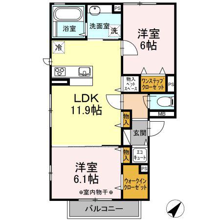 和庵 丘(2LDK/3階)の間取り写真