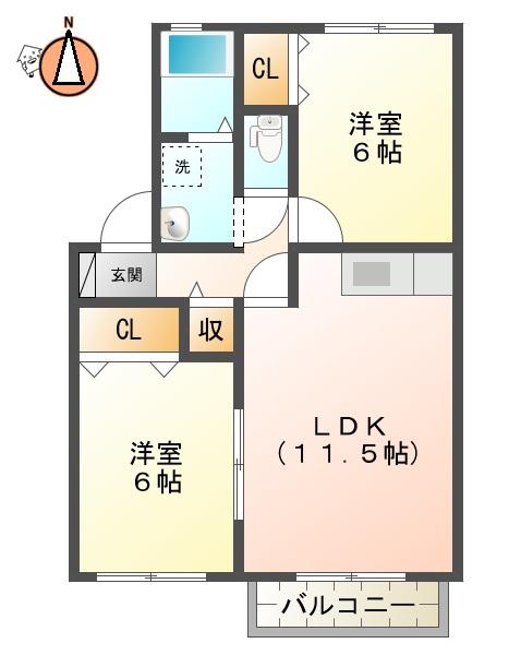 グラン・カネイ(2LDK/2階)の間取り写真