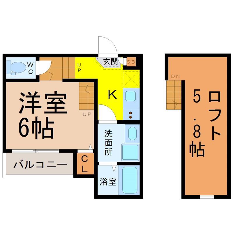 ハーモニーテラス鶴田III(1SK/2階)の間取り写真