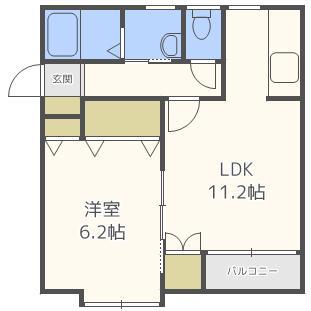 ゴールド・マウンテンハイツ(1LDK/2階)の間取り写真