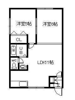 リバティ士別A(2LDK/1階)の間取り写真