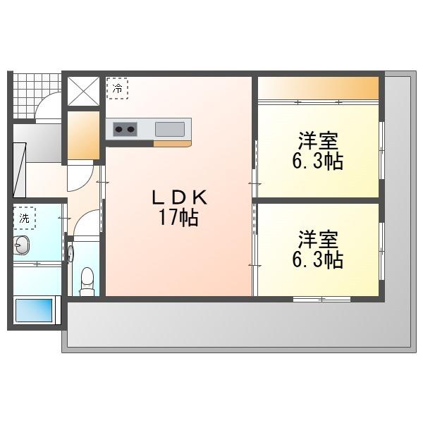 カーサ嘉数(2LDK/1階)の間取り写真