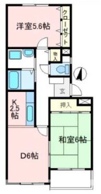 ビラ根岸(2DK/1階)の間取り写真
