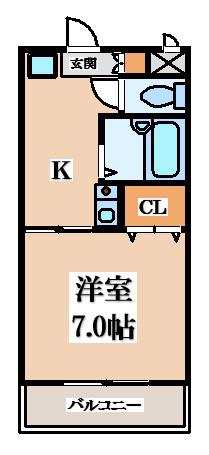 シャインヒル(1K/2階)の間取り写真