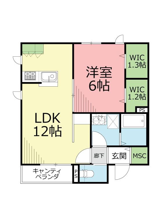 ESTHER湘南台(1LDK/2階)の間取り写真