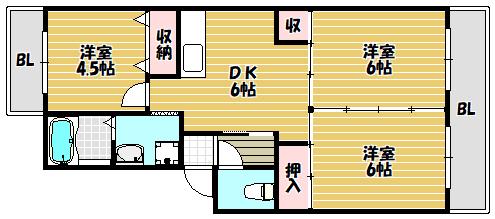 サンライズ23(3DK/1階)の間取り写真