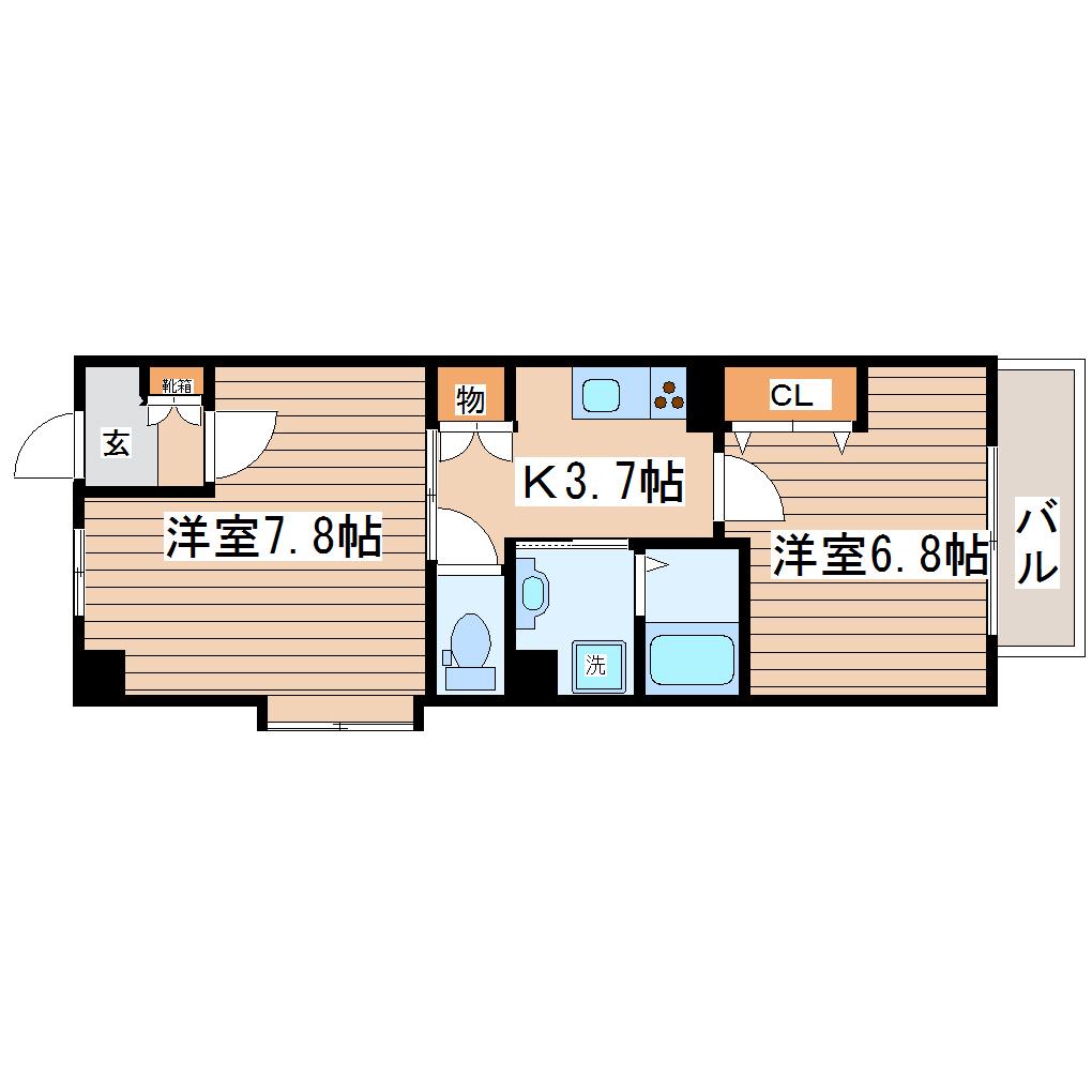 しゃとれ旭ヶ丘通(2K/3階)の間取り写真