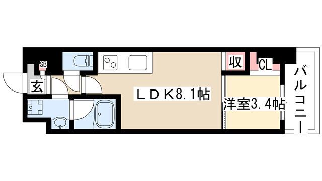 ポルタニグラ大須(1LDK/9階)の間取り写真
