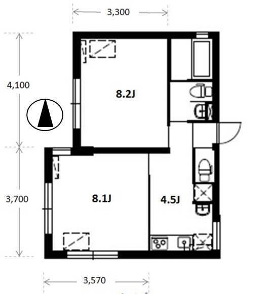 APARTMENT KURO 白金高輪(2DK/4階)の間取り写真
