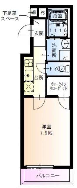 フジパレス立花川辺公園ウエスト(1K/2階)の間取り写真
