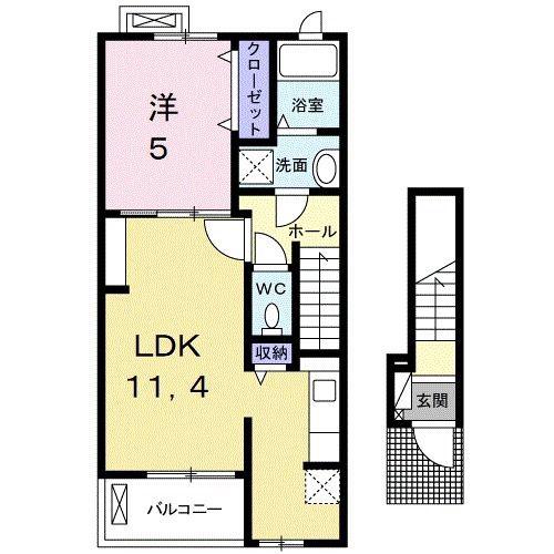 ドゥ パレIII(1LDK/2階)の間取り写真