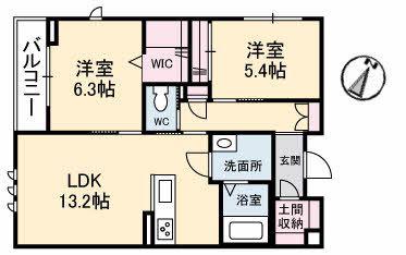 シャエム(2LDK/2階)の間取り写真