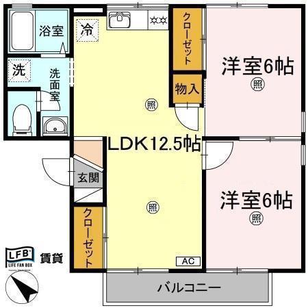 ピアニーI棟(2LDK/2階)の間取り写真