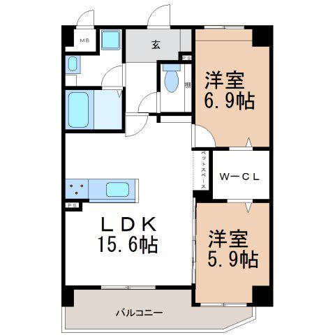 サンコートONDA PETPLUS(2LDK/1階)の間取り写真