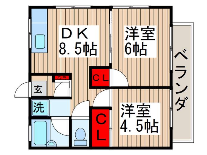 シャトレ千住(2DK/1階)の間取り写真