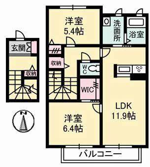 コントレイル(2LDK/2階)の間取り写真
