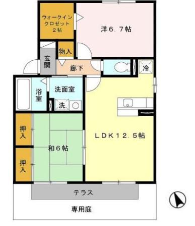 ベルメゾン B棟(2LDK/1階)の間取り写真