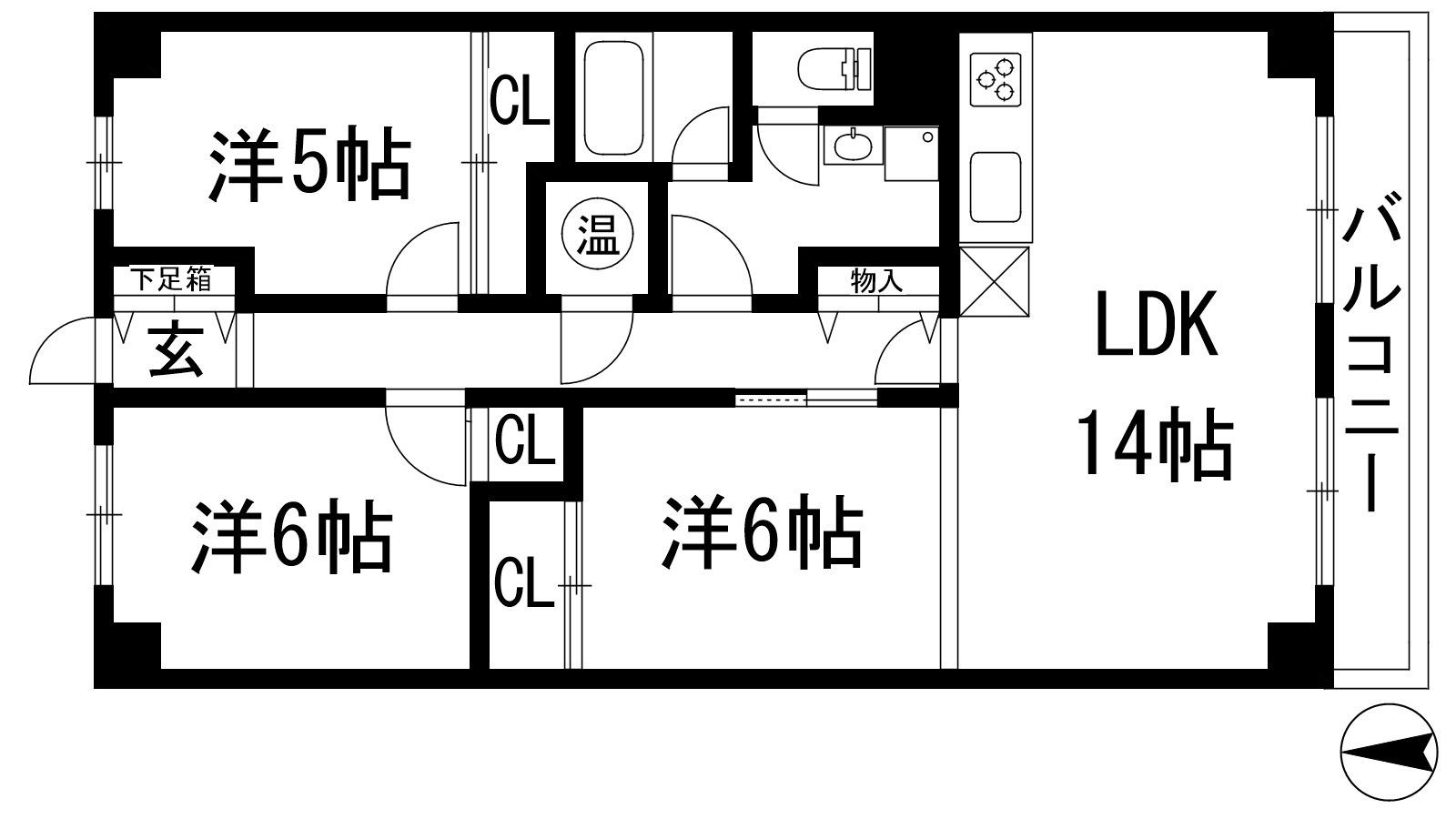 阪急池田伏尾台マンション(3LDK/3階)の間取り写真
