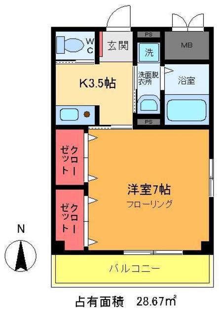 P・Iフラット(1K/1階)の間取り写真