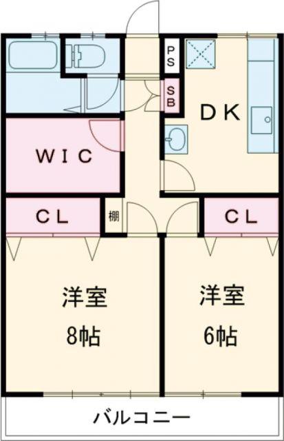 グランドハイツ野上(2DK/2階)の間取り写真