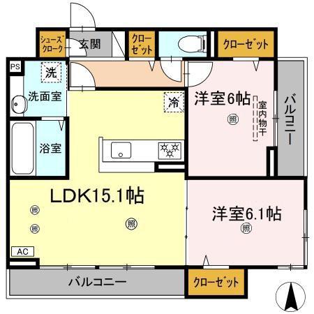 サンメゾン小池A棟(2LDK/3階)の間取り写真