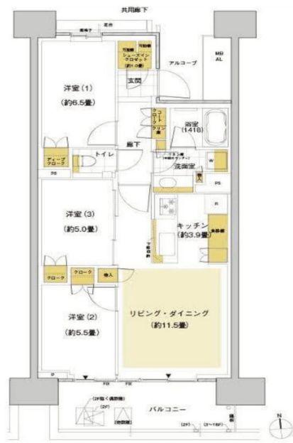 HARUMI FLAG SUN VILLAGE E棟(3LDK/3階)の間取り写真