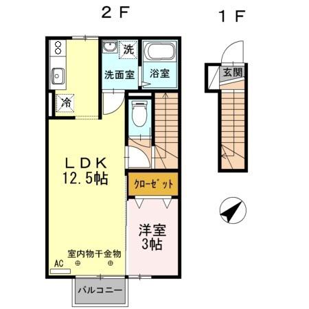 オルフェーヴル(1LDK/2階)の間取り写真