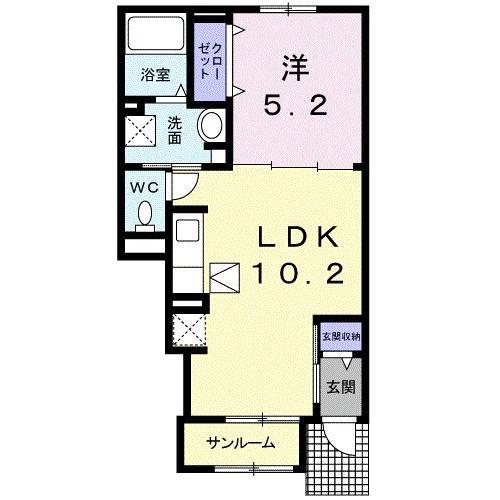 クラール観光町B(1LDK/1階)の間取り写真
