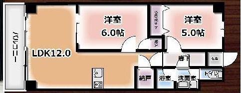 MSヒルズ千里丘ノース(2LDK/6階)の間取り写真