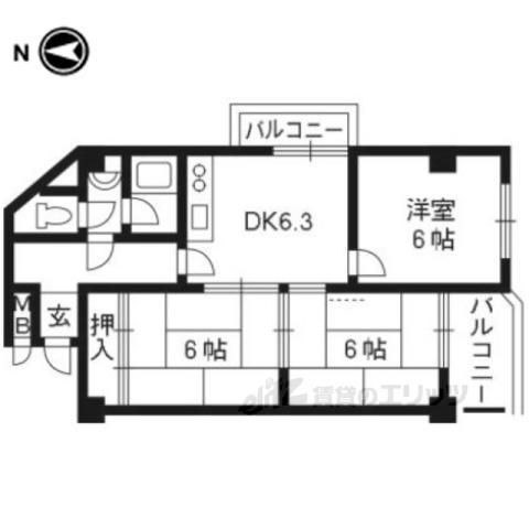 プルーリオン勧修寺(3DK/4階)の間取り写真
