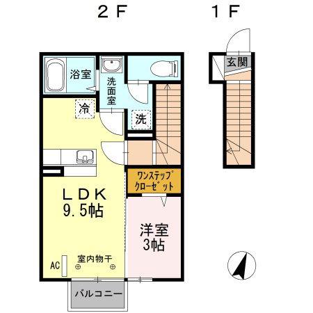 ラフィネ B(1LDK/2階)の間取り写真