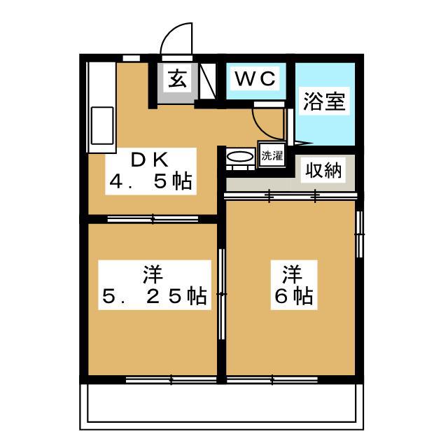 ジュネス中原(2DK/1階)の間取り写真