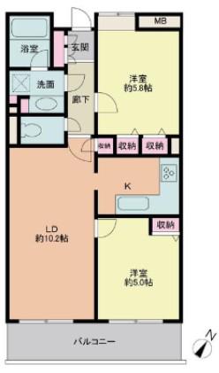 京王線 西調布駅 徒歩22分 4階建 築24年(2LDK/1階)の間取り写真