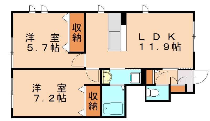 エレガンスコート水城(2LDK/1階)の間取り写真