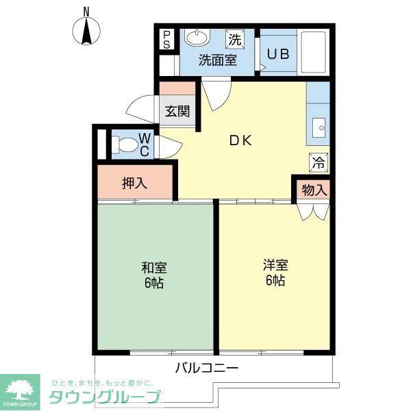 ロキシー・レーヴB(2DK/1階)の間取り写真