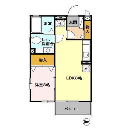 リビングタウン石川町(1LDK/2階)の間取り写真