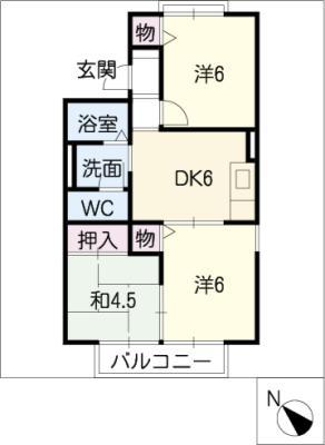 ディパーチャ牧田B棟(3DK/2階)の間取り写真