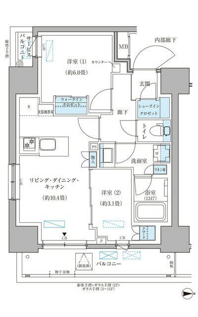 パークアクシス住吉ガーデンスクエア(2LDK/7階)の間取り写真