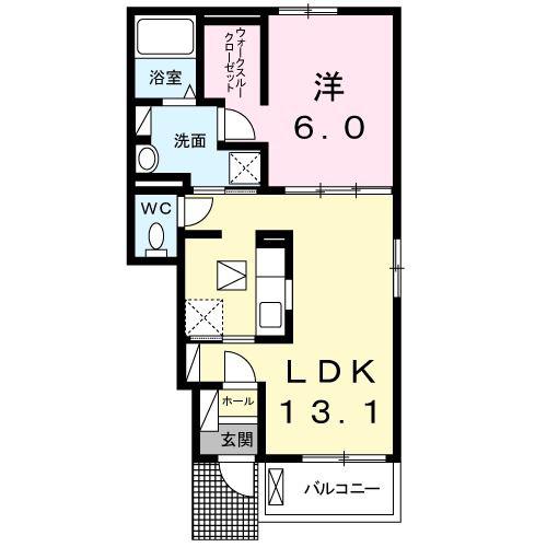 ブランド バルーン B(1LDK/1階)の間取り写真